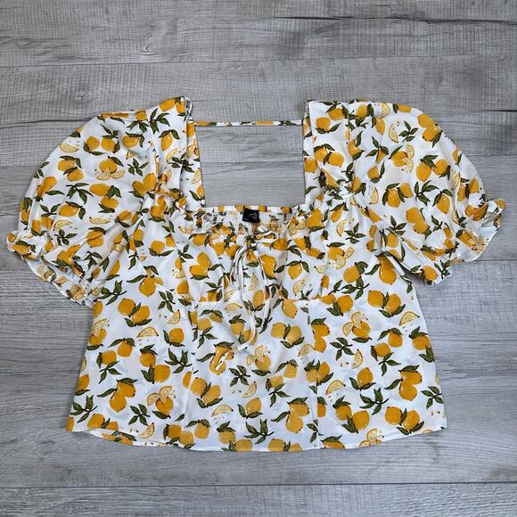 Milk & Honey 3X Lemon Blouse Plus Ruffle Scoop Neck Smocked Back Short Sleeve - Picture 3 of 5